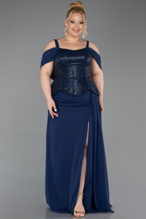 Abendgarderobe in Großen Größen Lang Chiffon Marineblau ABU6184
