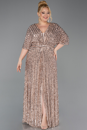 Gold Abendkleid İn Übergröße Schuppig Lang ABU5846