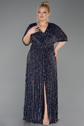Marineblau Abendkleid İn Übergröße Schuppig Lang ABU5846