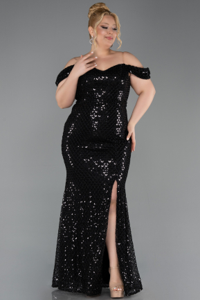 Abendkleid in Übergröße Lang Schuppig Schwarz ABU6098