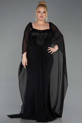 Schwarz Abendgarderobe İn Großen Größen Chiffon Lang ABU6071