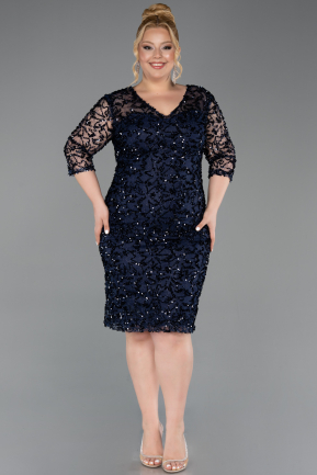 Abendkleid in Übergröße Midi Schuppig Marineblau ABK2630