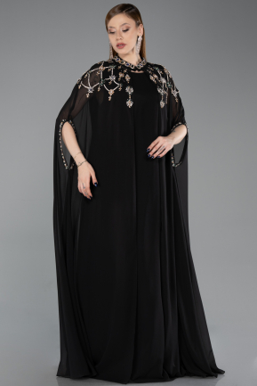 Abendkleid in Übergröße Lang Chiffon Schwarz ABU6175