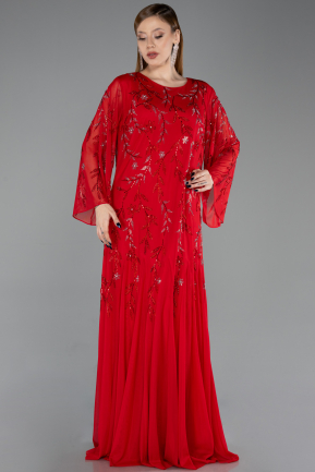 Abendkleid in Übergröße Lang Chiffon Rot ABU6176