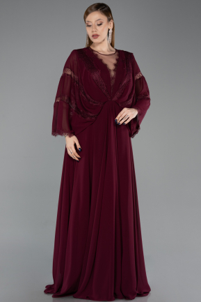 Abendkleid in Übergröße Lang Chiffon Kirschrot ABU6178