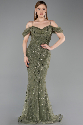 Abendkleid Lang Perlenbesetzt Khaki ABU6190