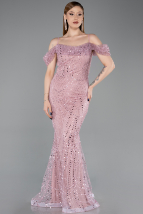 Abendkleid Lang Perlenbesetzt Puder ABU6190