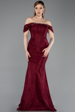 Weinrot Abendkleid Spitze Lang ABU5609