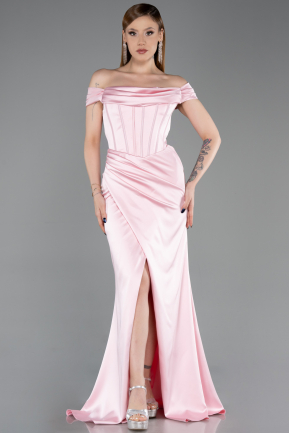 Puder Abendkleid Satin Lang ABU5976