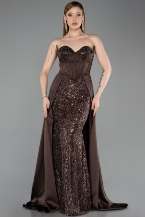 Standesamtkleid Lang Satin Braun ABU6193