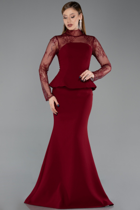 Abendkleid im Meerjungfrau-Stil Lang Weinrot ABU6194