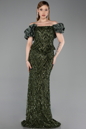 Khaki Abendkleid İm Meerjungfrau-Stil Schuppig Lang ABU5780