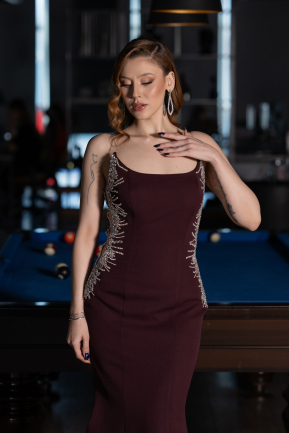 Abendkleid im Meerjungfrau-Stil Lang Kirschrot ABU6168