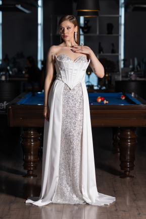 Standesamtkleid Lang Satin Weiß ABU6193