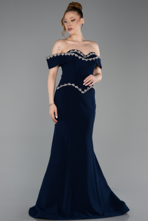 Abendkleid in Übergröße Lang Marineblau ABU6199