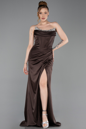 Abendkleid Lang Satin Braun ABU6200