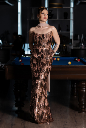 Abendkleid Lang Schuppig Kupfer ABU6202