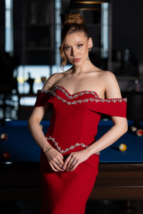 Abendkleid im Meerjungfrau-Stil Lang Rot ABU6198