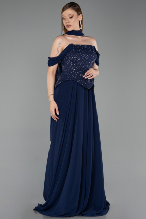 Bekleidung in Großen Größen Lang Chiffon Marineblau ABU6247