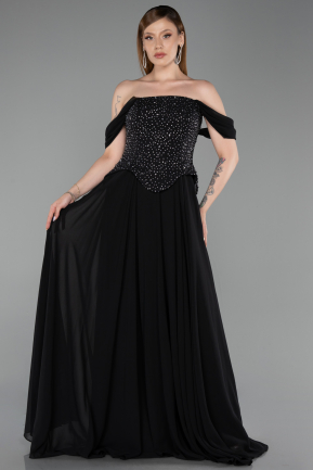 Abendkleid Lang Chiffon Schwarz ABU6221