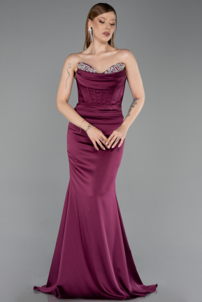 Abendkleid im Meerjungfrau-Stil Lang Satin Pflaume ABU6222