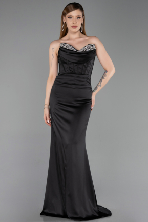 Abendkleid im Meerjungfrau-Stil Lang Satin Schwarz ABU6222