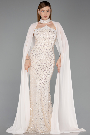 Abendkleid Lang Perlenbesetzt Beige ABU6236