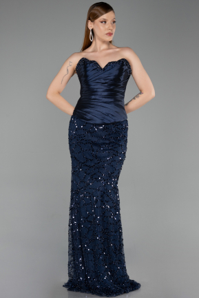 Abendkleid Lang Schuppig Marineblau ABU6242