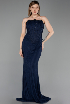 Abendkleid Lang Spitze Marineblau ABU6207