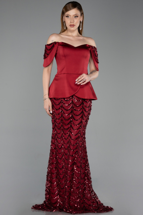 Abendkleid Lang Schuppig Weinrot ABU6243