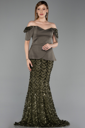 Abendkleid Lang Schuppig Khaki ABU6243