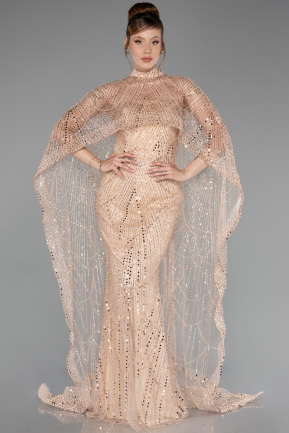 Abendkleid Lang Perlenbesetzt Gold ABU6220