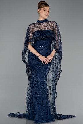 Abendkleid Lang Perlenbesetzt Marineblau ABU6220