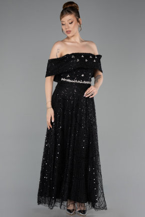 Partykleid Midi Perlenbesetzt Schwarz ABK2639