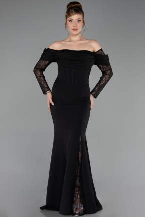 Abendkleid im Meerjungfrau-Stil Lang Schwarz ABU6235