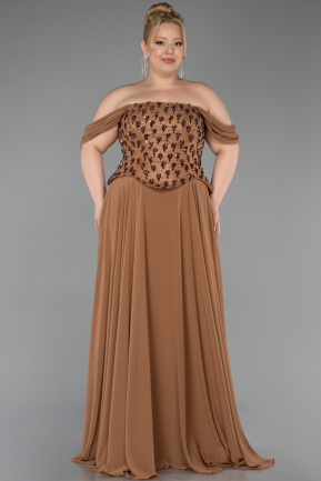 Abendgarderobe in Großen Größen Lang Chiffon Kupfer ABU6260