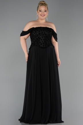 Abendgarderobe in Großen Größen Lang Chiffon Schwarz ABU6260