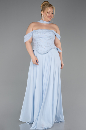 Bekleidung in Großen Größen Lang Chiffon Eisblau ABU6247