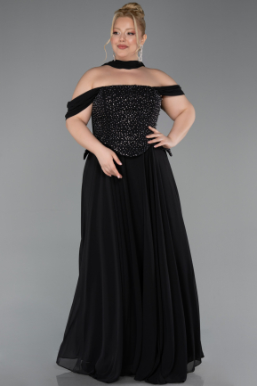 Bekleidung in Großen Größen Lang Chiffon Schwarz ABU6247