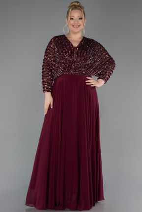 Weinrot Kleider İn Großen Größen Chiffon Lang ABU5859