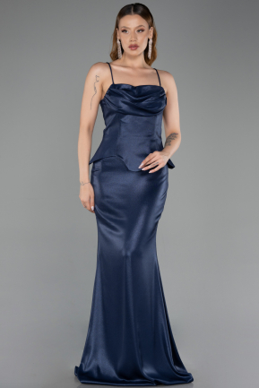 Abendkleid Lang Satin Marineblau ABU6275