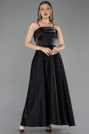Abendkleid Midi Satin Schwarz ABK2657