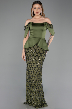 Abendkleid Lang Schuppig Khaki ABU6254