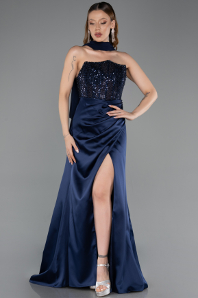 Abendkleid Lang Satin Marineblau ABU6276