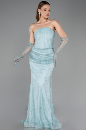 Abendkleid im Meerjungfrau-Stil Lang Spitze Minzgrün ABU6256