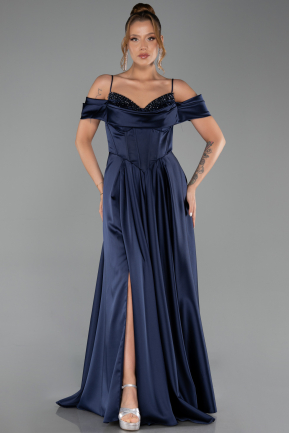 Abendkleid Lang Satin Marineblau ABU6297
