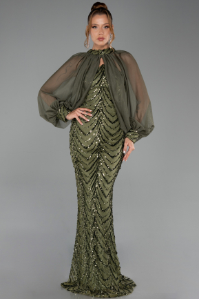 Abendkleid Lang Schuppig Khaki ABU6298