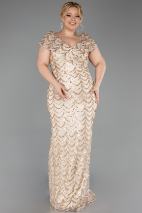 Abendkleid in Übergröße Lang Schuppig Gold ABU6282
