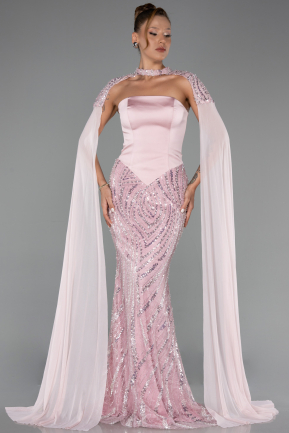 Abendkleid im Meerjungfrau-Stil Lang Perlenbesetzt Puder ABU6315