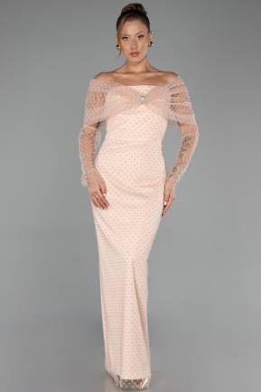 Gold Abendkleid Perlenbesetzt Lang ABU5550